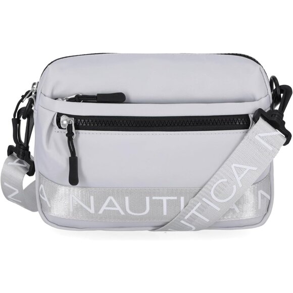 Women's Ice Grey Nylon Bean Crossbody Belt Bag Adjustable Shoulder Strap Zipper - Picture 1 of 5